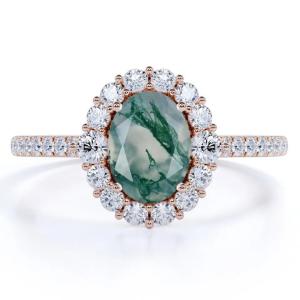 Wholesale Unique S925 Rose Gold Plated Round Cut White CZ Jewelry Natural Moss Agate Rings Top Quality Design Factory Ring from china suppliers