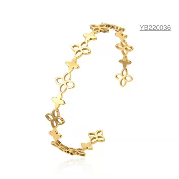 Ring Style Hollow Gold Flower Bracelet 304 316 316L Stainless Steel Adjustable