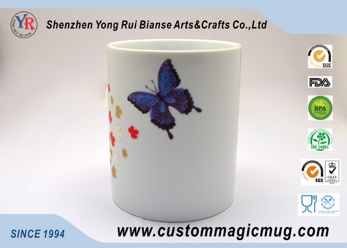Beautiful 11 oz Customizable Coffee Mugs Heat Change Flower And Butterfly Straight