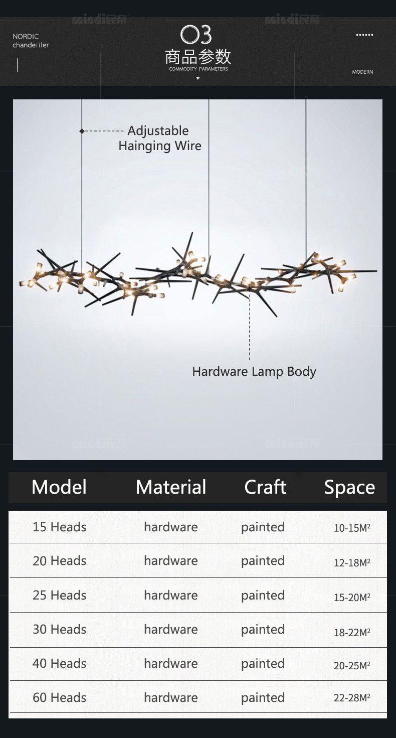 Postmodern Thorn Designer Chandeliers Creative Living Room Villa black chandelier(WH-MI-412)