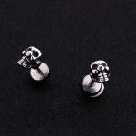 Fashion punk style Halloween skull head stud earrings stainless steel plating