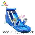 Blue Inflatable Waterpark Dolphin Water Slide Park For Outdoor Activity