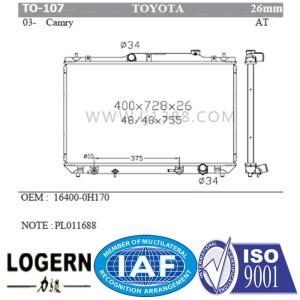 Wholesale Water Cooled 2003 Toyota Camry Radiator Replacement At/PA26 OEM Available from china suppliers
