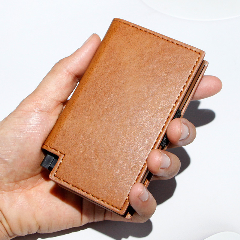 Trifold Leather Metal Aluminum Credit Card Holder Rfid Block Minimalist Wallet For Men