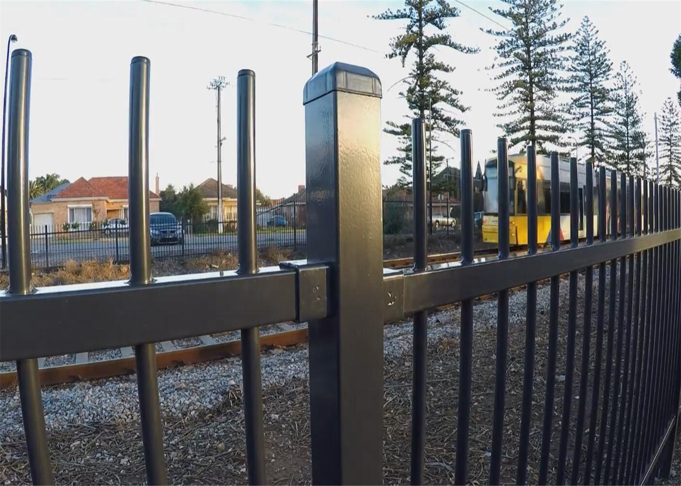 Garrison Fencing Panels Stain Black Powder Coating Rail 40mm 45mm and 50mm available Upright OD 25mm tube with caps