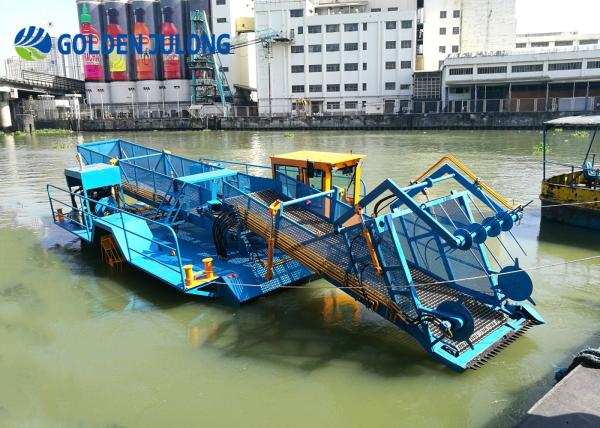 Steel Water Surface Cleaning Boat Aquatic Weed Harvester with Paddle Wheels