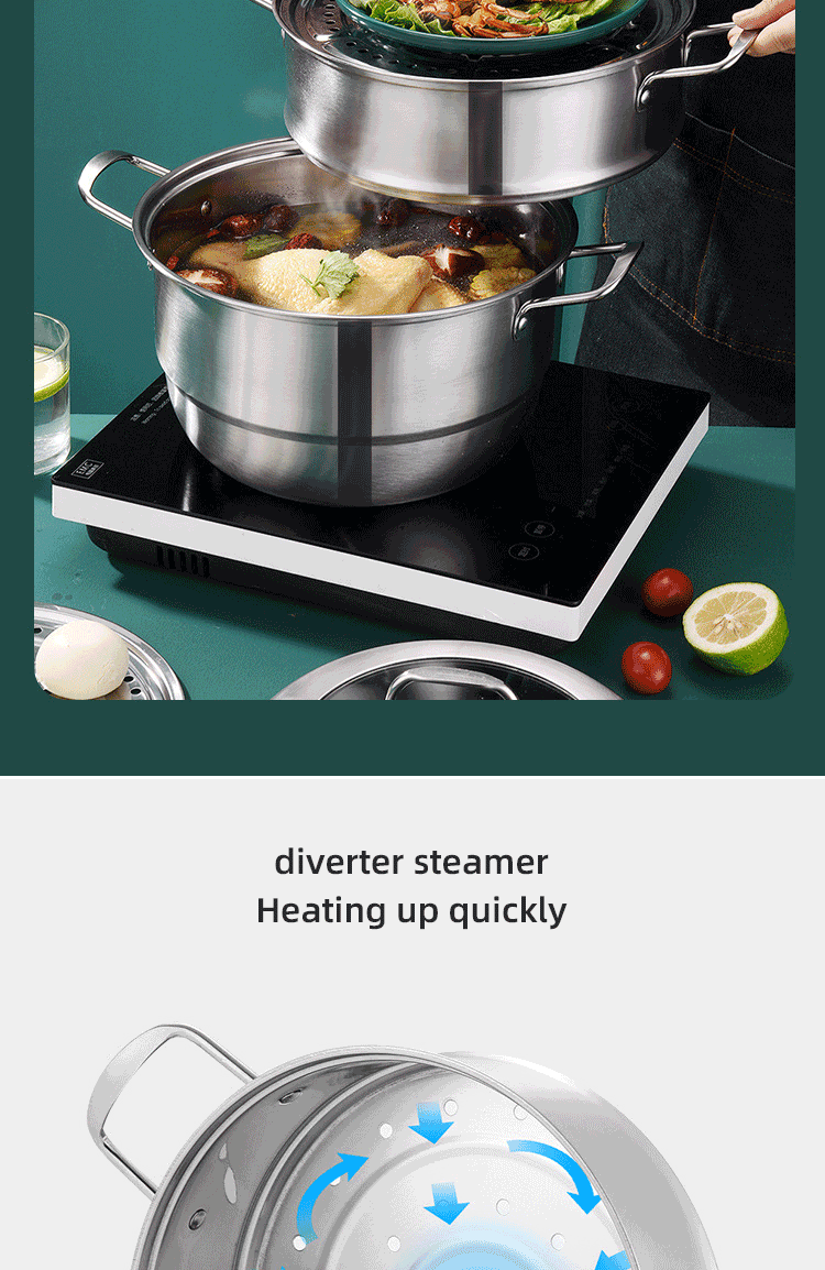 Hot Selling OEM Kitchen Cookware Cooking Pot 2 layer Kitchenware Soup Pot Stainless Steel Thickened Steamer Pot
