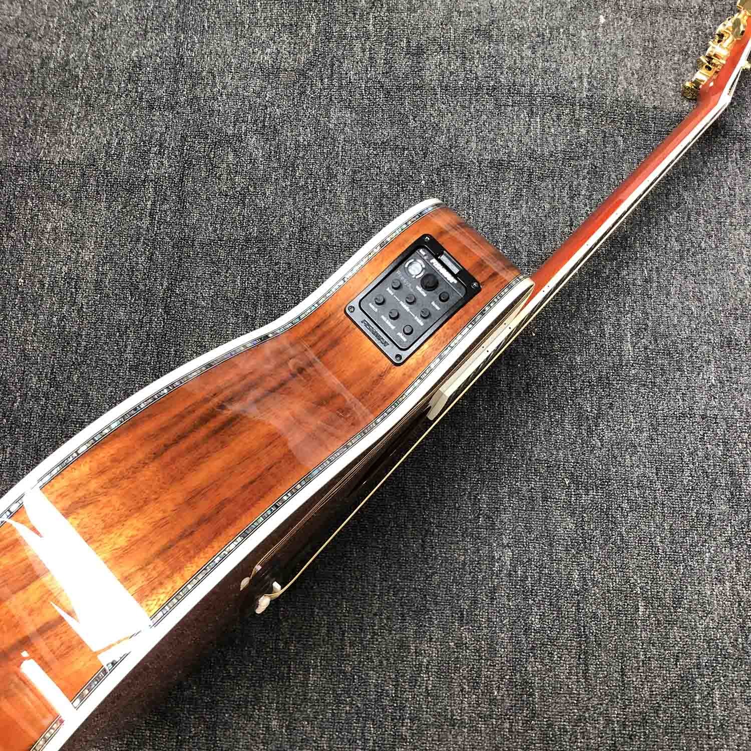 Custom Solid KOA Wood Top OM Body Shape Life Tree Inlay Acoustic Guitar Wood Pickguard