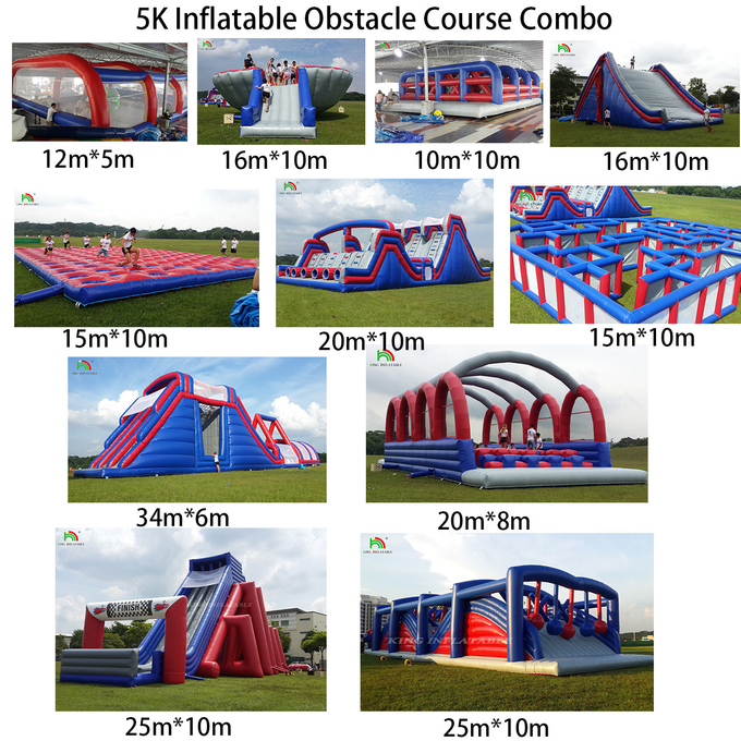 PVC Tarpaulin 5k Inflatable Obstacle Course Combo Large Slide Interactive Adult Inflatable Obstacle