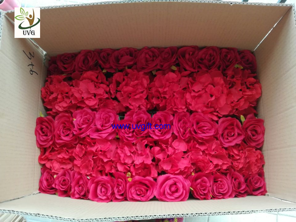 UVG fashionable artificial flower mat carpet in roses and hydrangeas for wedding backdrop wall decoration CHR1136