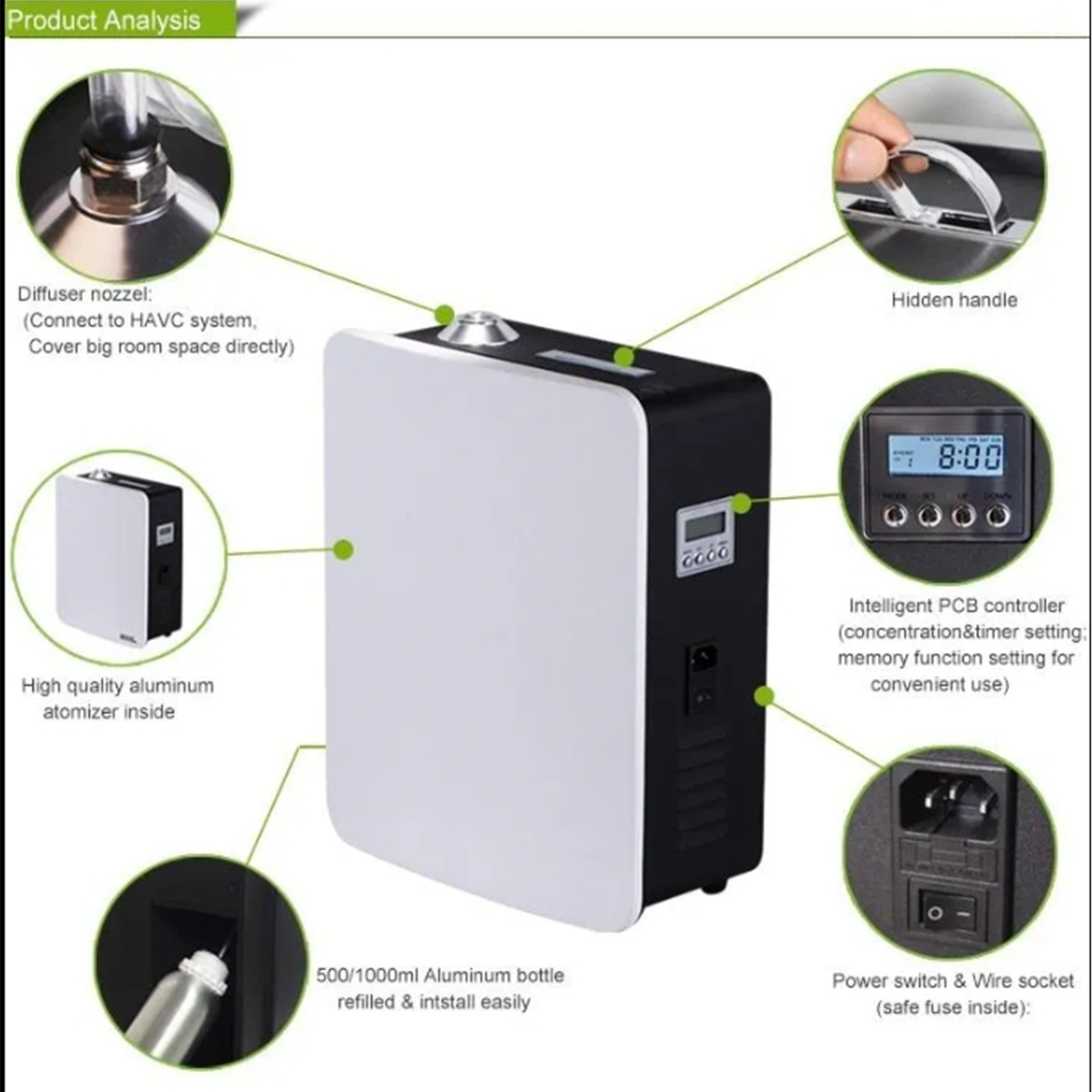 500ml Aroma Diffuser with Metal Body High Mist Output Low Noise Level 5000m3 Air Purification Device