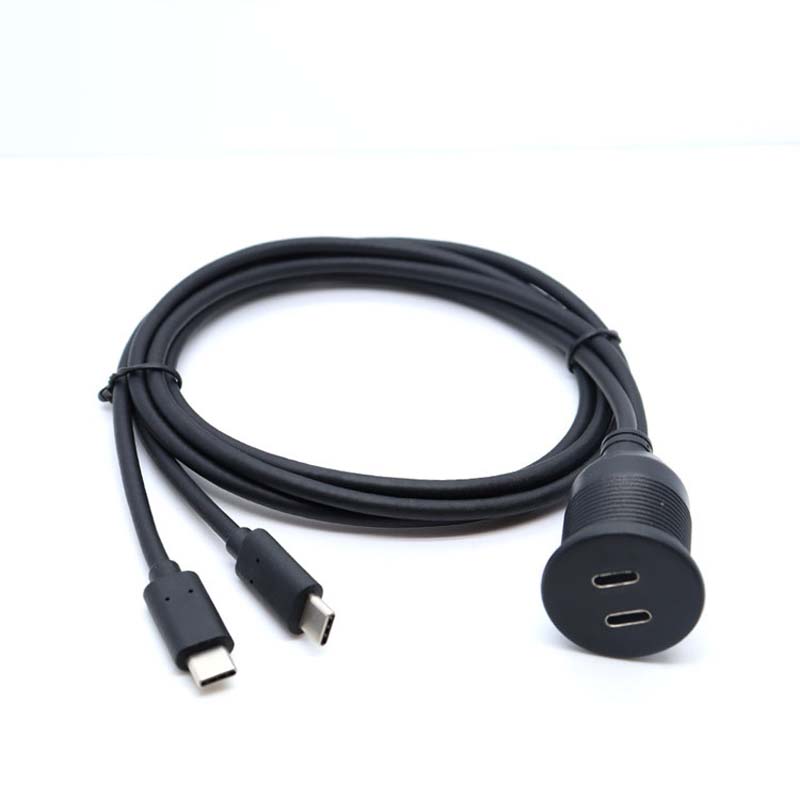 Customize Dual Type C Male to Female Waterproof Extension Cable With Flush Mount Panel For Car Truck Boat Motorcycle Computer