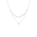 Two Layer Bezel Set Diamond Cross Pendant Rhodium Gold Plated Chain Necklace
