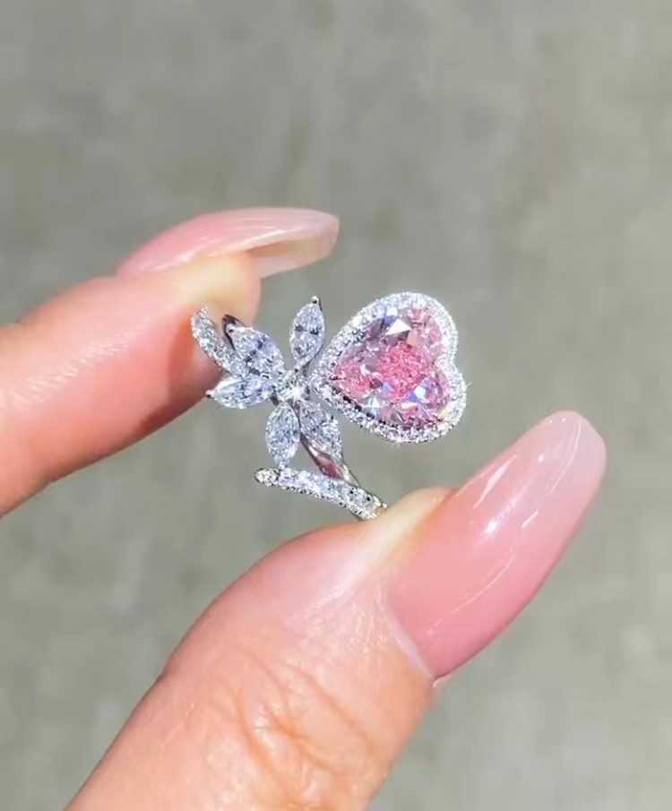 Heart Cut Lab Grown Jewelry Pink Diamond Engagement Ring For Wedding