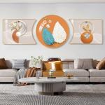 Waterproof Canvas Crystal Porcelain Painting 3 Pieces Fortune Tree Elk For Home