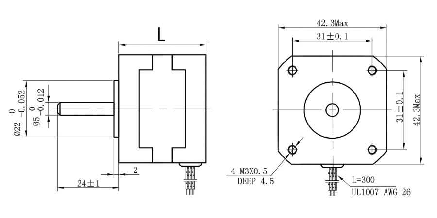 42BYGHM810 High Torque Hybrid Stepper Motor Nema17 0.9 Step Angle 2.4v
