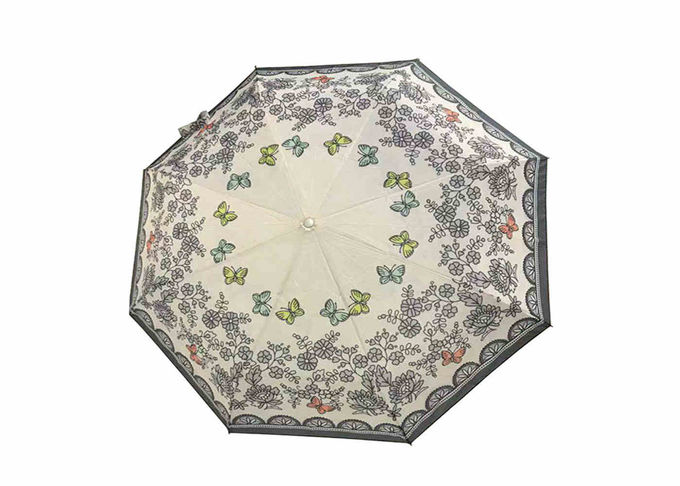 21 Inch 8 Ribs Flower Foldable Umbrella Polyester / Pongee Fabric Customized Logo