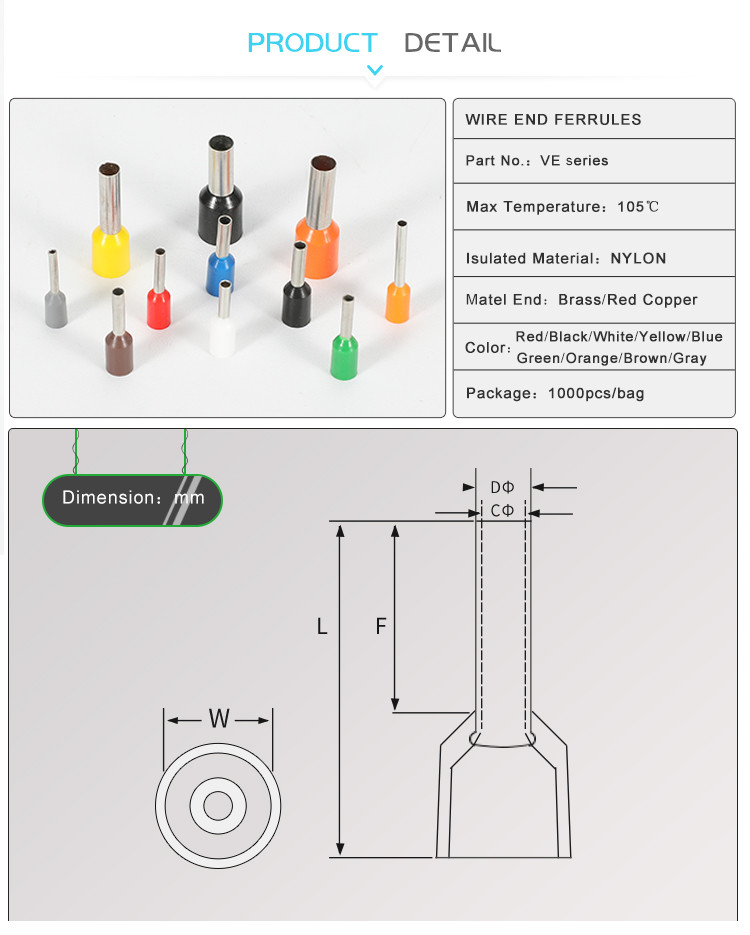 VE1510 1.5mm² Insulated Wire Ferrules Electrical Wire Crimp Terminal Ends Connectors In Plastic For Stranded Wire