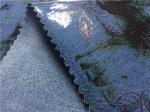Black Flowers Printed Leather Look Fabric Bonded With Blue Fabric For Ladies