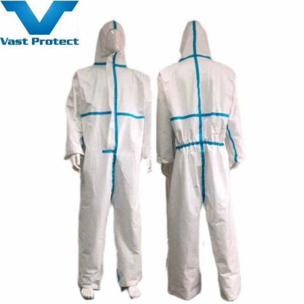 Waterproof Microporous Coverall with Blue Strip No Shoe Cover Abrasion Tear