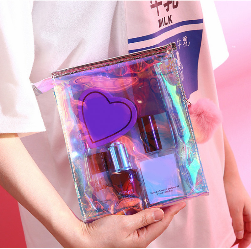 Leak Proof Lady Laser Clear PVC Cosmetic Bag Custom Logo