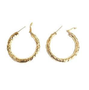 Wholesale 18K Yellow Gold Plated Brass Hoop Earring Texture Surface Brass Circle Earrings from china suppliers