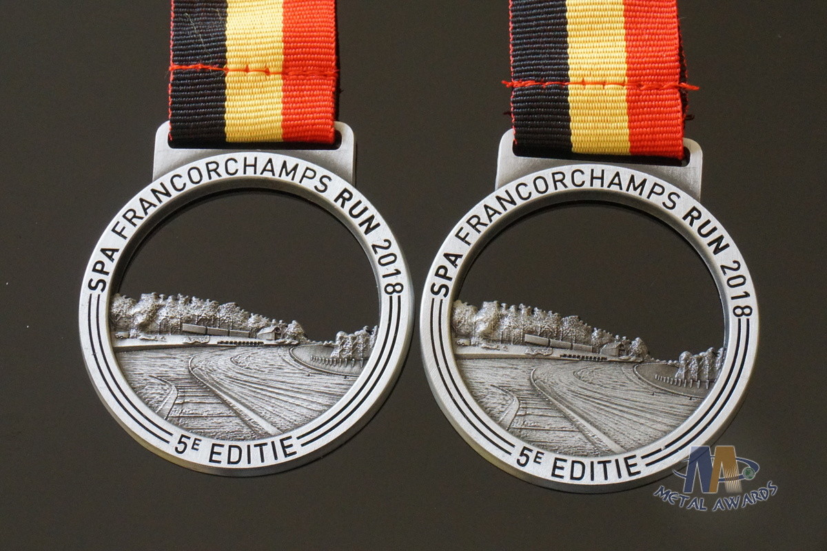 Running Racing Metal Award Medals Cut Out On Design With Strip Ribbon
