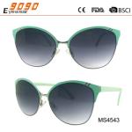 Cat Eye Mirrored Flat Lenses Street Fashion Metal Frame Women Sunglasses