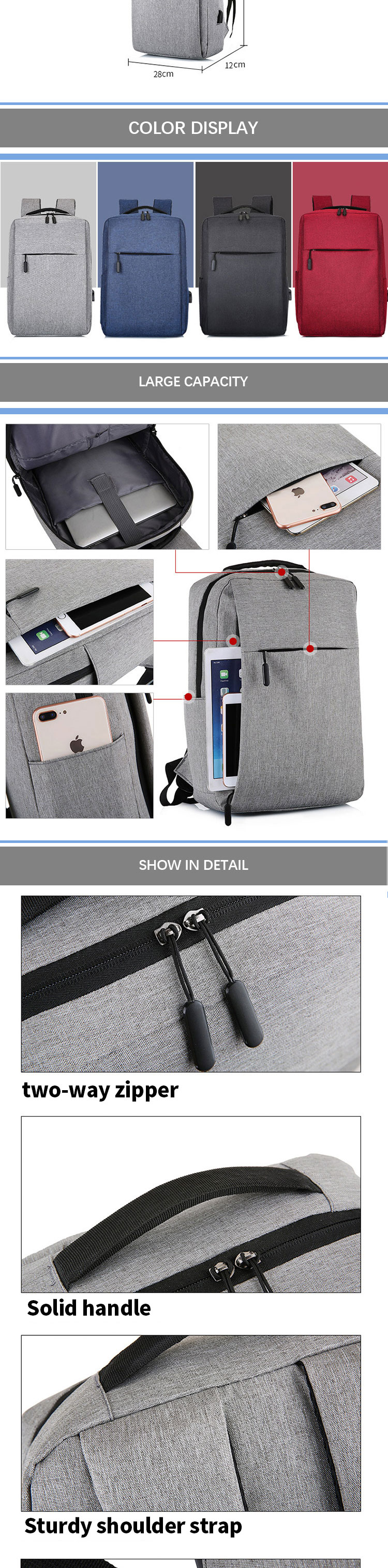 Antitheft Mens Travel Computer Backpack Waterproof Office Backpack With USB Charging Port