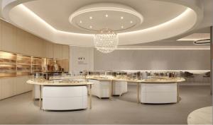 Wholesale Wall Mounted Jewelry Showcase Display With LED Light Irregular Golden Jewelry Display Cases from china suppliers