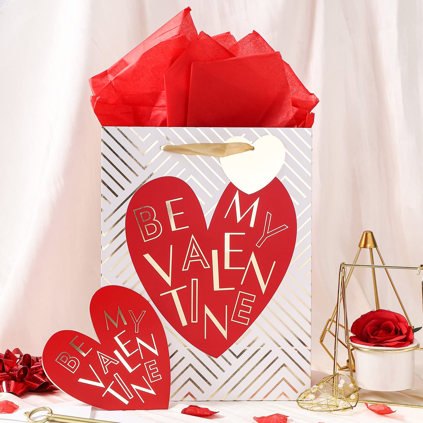 Valentine's Day Bouquet Hand Length Handle Red Shopping Paper Bags from 2024 Festival