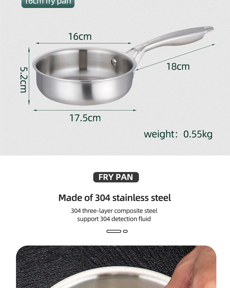 Good Quality Cookware 16 CM Mini Pans Eggs Cooking Fry Pans 18/8 Stainless Steel Frying Pan With Stainless Steel Handle
