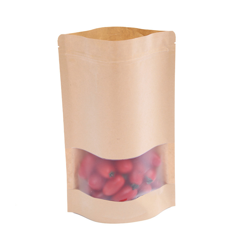 Standing dried fruit food fruit nut tea zipper window sealed bag kraft paper pouch packaging bag