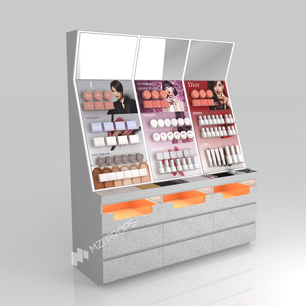 GDR04-CZ-B06 Makeup Wall Experience Mirror with Sandblasted White Light and Grey Glass Top for Cosmetics Brand Boutiques
