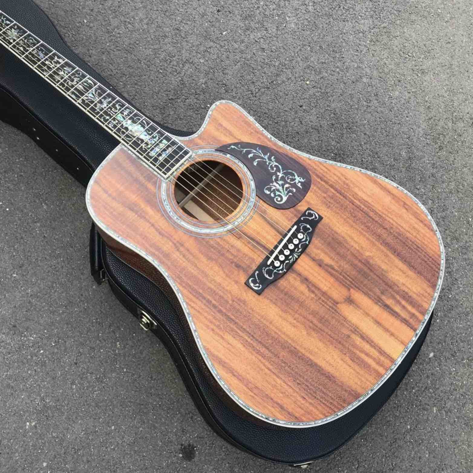 Factory 41 inch Koa wood acoustic guitar,Ebony fingerboard Abalone inlays D45k style koa guitar,Free shipping