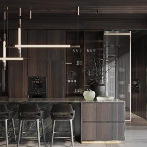 Wholesale Luxury Home Furniture Modular Walnut Wood Veneer Matt Black Color Glass Door Kitchen Cabinet Modern Design from china suppliers