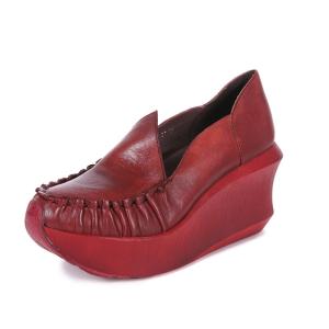 Wholesale S469 Season Shoes Wedge Heel Leather Original Handmade Idyllic Retro Height Increase Shoes Mother Shoes Single Shoes from china suppliers