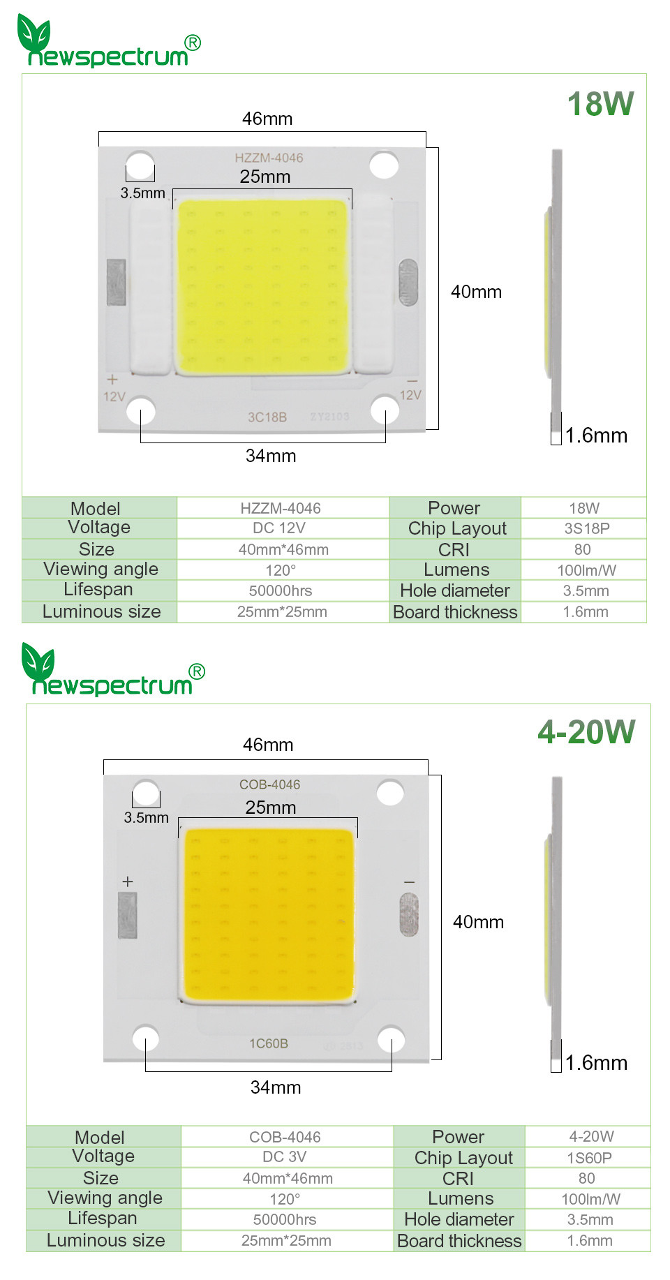 Aluminum Material Driverless LED Chip Cob High Luminance For Growing Light