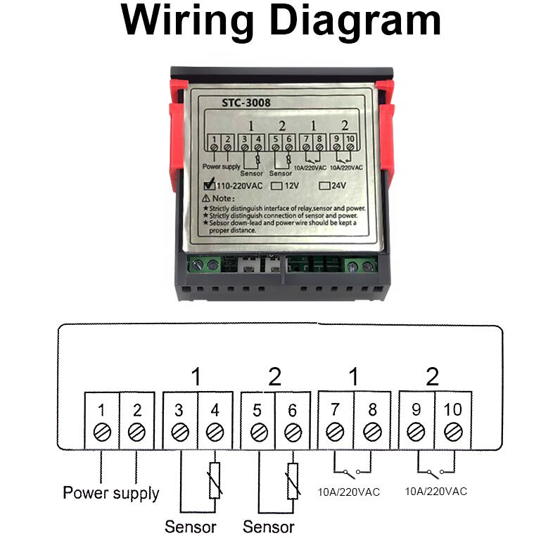 STC-3008 12V 24V 220V Dual Digital Temperature Controller Two Relay Output Thermostat Thermoregulator