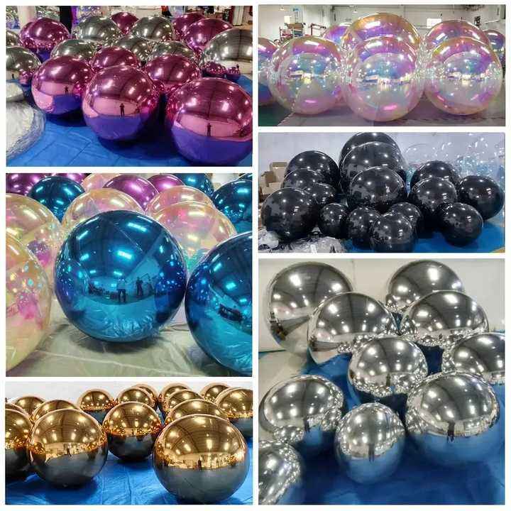 Mirror Ball Exclusive Event Memorable Settings Attraction Big Shiny Balls Inflatable Silver Deluxe Shiny Balloon Inflatable