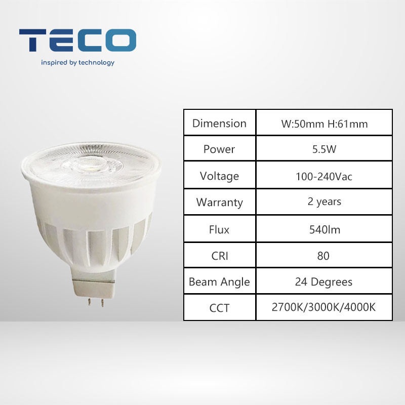 230V Warm White MR16 LED Spotlight Bulbs 6000K Non Dimmable Gu5.3 Indoor Lighting