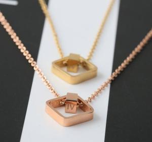 Wholesale Square Pendant Necklace , Fashion Jewelry Double Ring Pendant, 18K Gold Necklace with China from china suppliers