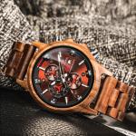 Male Elegant Walnut Wooden Quartz Watch , Wood Face Watch Sporty Type