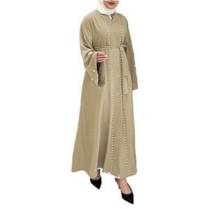 Wholesale Fashionable Muslim Tops Women Muslim Dress Solid Color Flared Sleeve Mosaic Clothing from china suppliers
