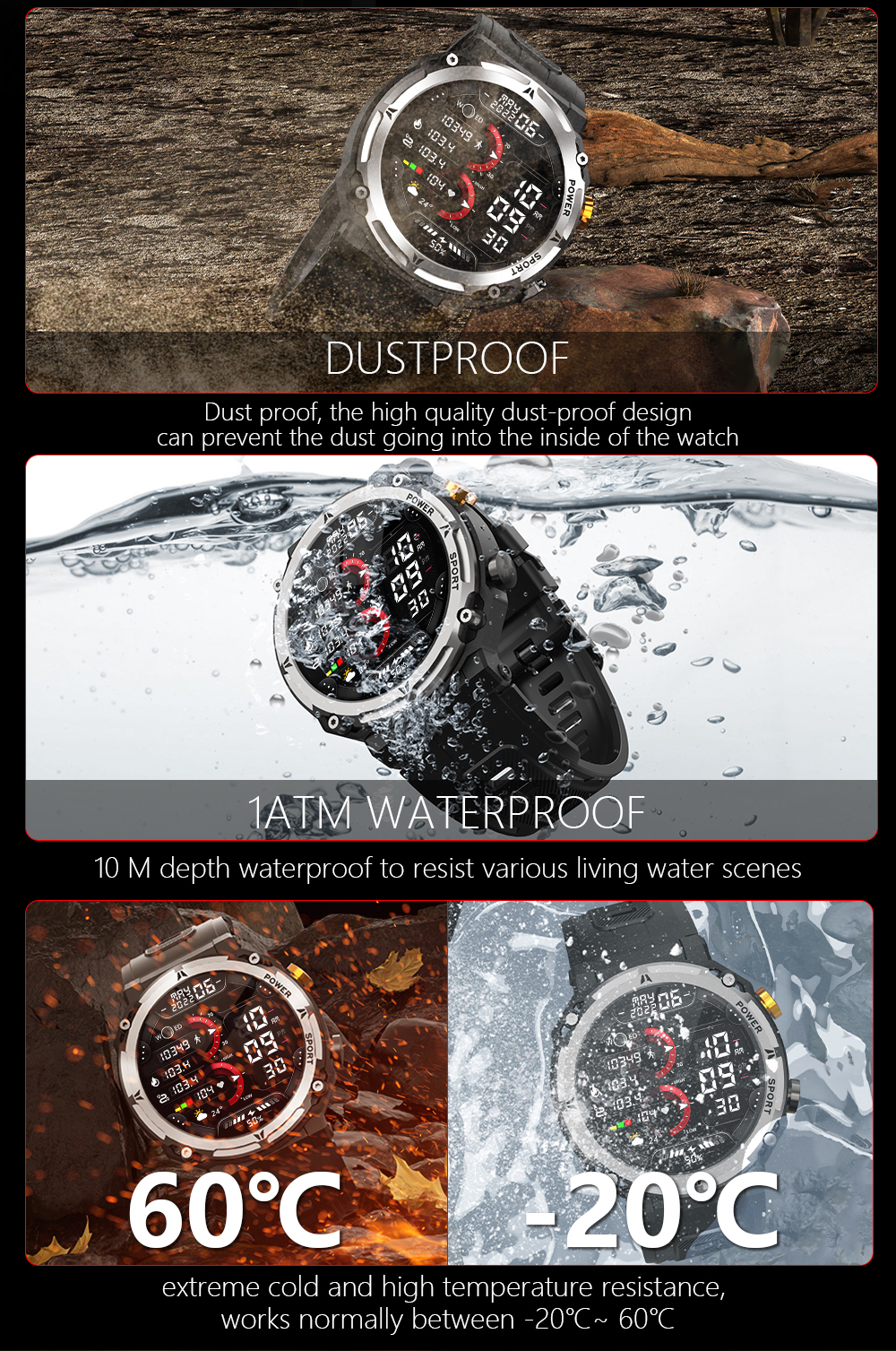 C21 Pro Sport Men Smart Watch Outdoor BT Call 410mAh Big Battery IP68 Waterproof