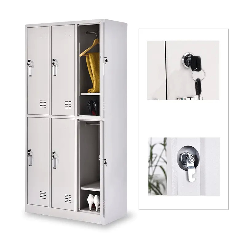 D450mm SPCC 6 Door Steel Locker Metal Storage Cabinet Office Locker Almirah
