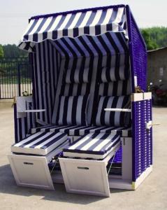 Wholesale Roofed Wicker Beach Chair With Blue Cushion , Rattan Beach Basket from china suppliers
