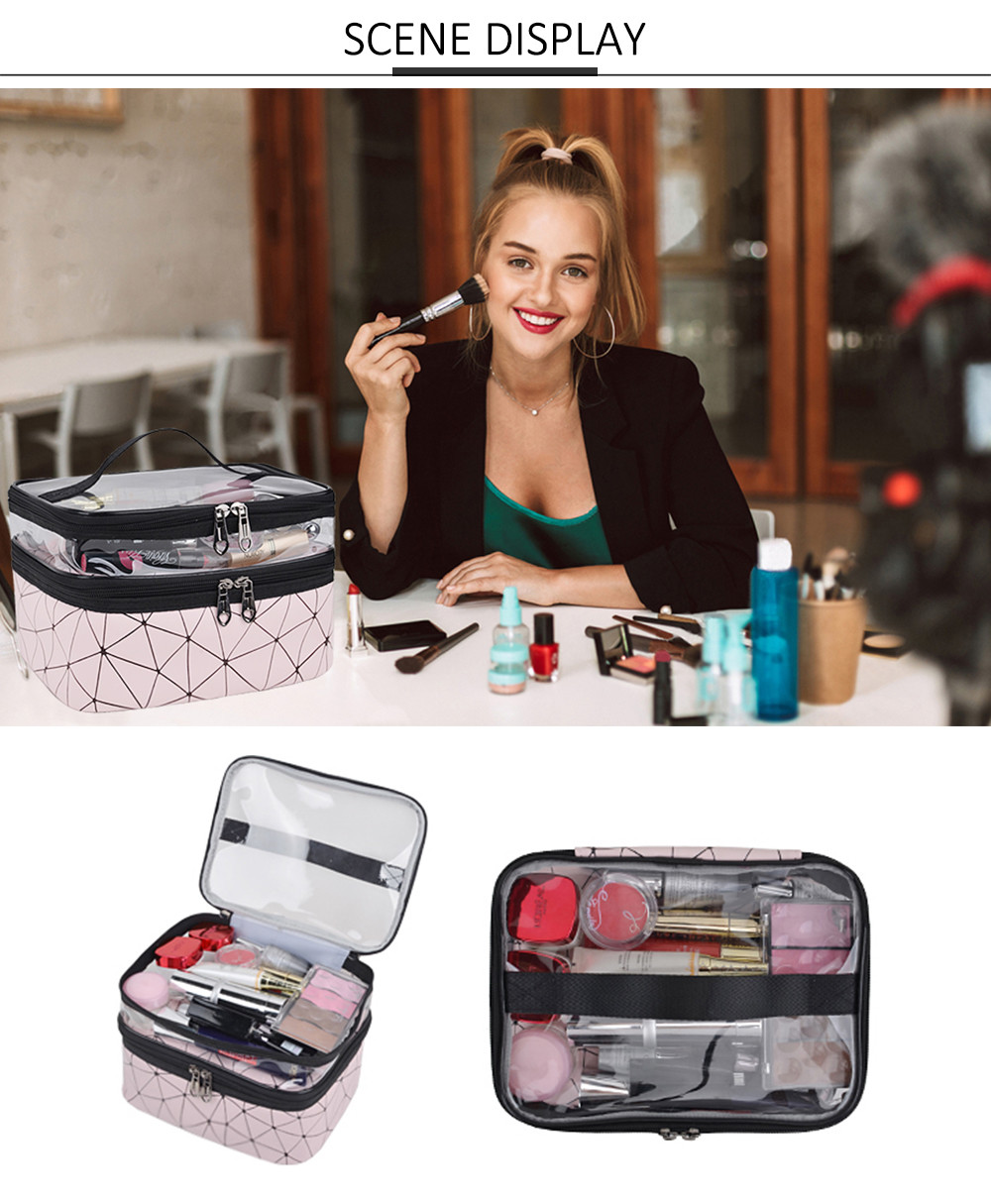Roomy Double Layer Travel PU Makeup Case For Girls