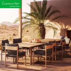 Wholesale Modern Hotel Outdoor Furniture Set PE Rattan Solid Teak Wood Courtyard Chair and Garden Dining Table with Outdoor Cushion from china suppliers