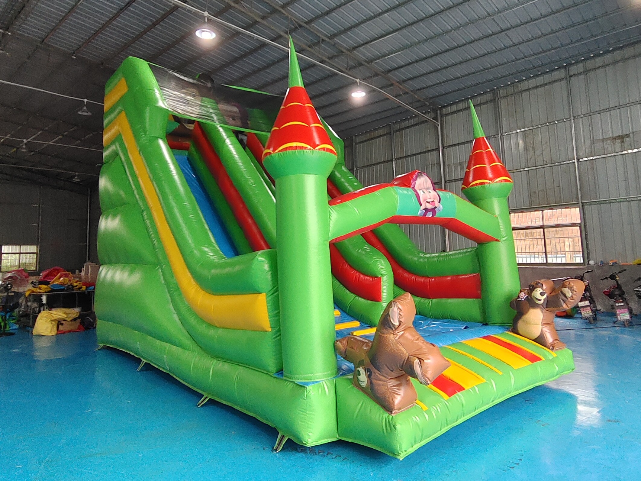 Commercial Grade PVC Inflatable Dry Slide With Pillar Colorful Inflatable Double Slides For Kids